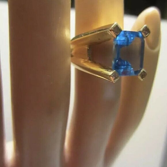 Blue Topaz & Diamond Ring 14K Custom Design Vintage - Picture 7 of 9